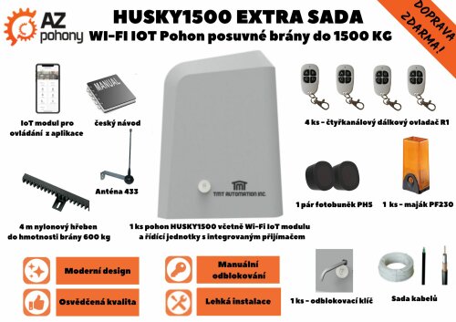 Husky1500 EXTRA sada - Wi-Fi IoT pohon posuvné brány do 1500 kg